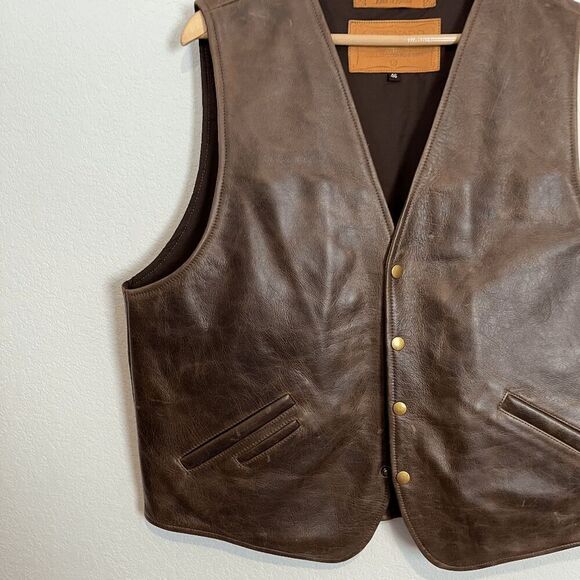 Coronado Laredo Concealed Carry Brown Leather Snap Button Vest Men's Size 46 - Picture 3 of 9